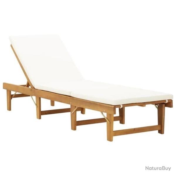 Chaise longue pliable coussin Bois massif d'acacia Blanc cr�me