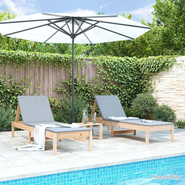 Chaises longues lot de 2 avec table bois massif de pin
