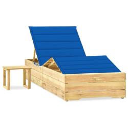 Chaise longue de jardin avec table et coussin Pin impr&eacute;gn&eacute;