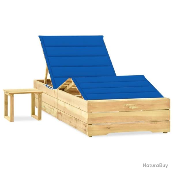 Chaise longue de jardin avec table et coussin Pin impr�gn�