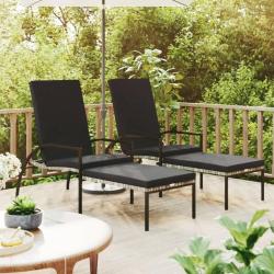 Chaises longues avec repose-pied 2 pcs R&eacute;sine tress&eacute;e Gris