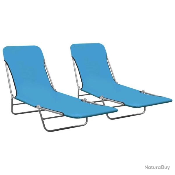 Chaises longues pliables lot de 2 Acier et tissu Bleu