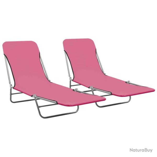Chaises longues pliables lot de 2 Acier et tissu Rose