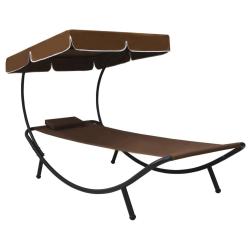 Lit de repos d'ext&eacute;rieur avec auvent et oreiller Marron