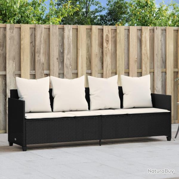 Chaise longue avec coussins noir r�sine tress�e