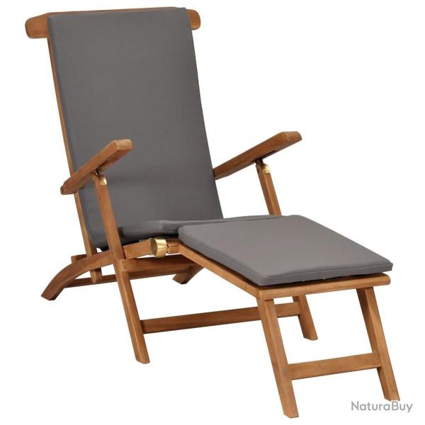 Chaise longue avec coussin Gris fonc� Bois de teck solide