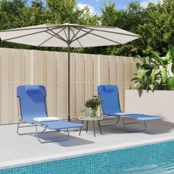 Chaises longues pliables lot de 2 bleu textil&egrave;ne et acier