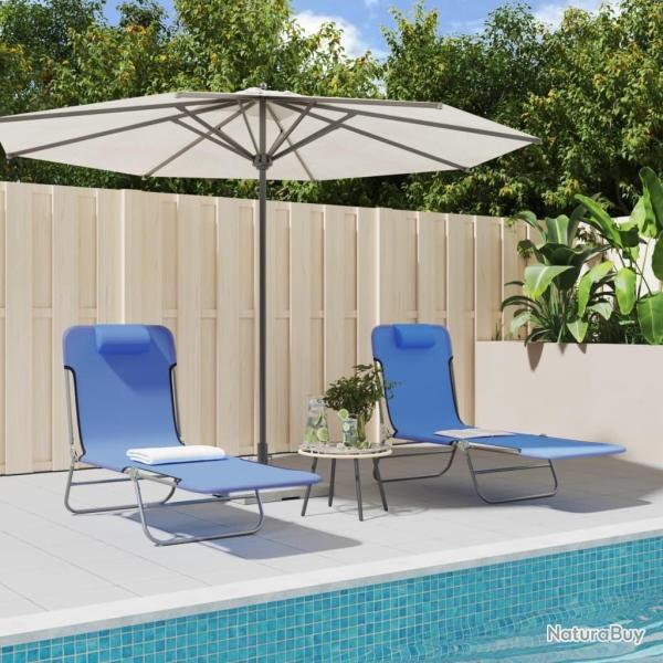 Chaises longues pliables lot de 2 bleu textil�ne et acier