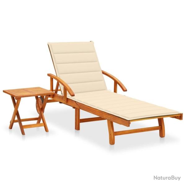 Chaise longue de jardin avec table et coussin Bois d'acacia
