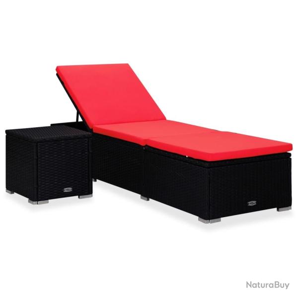 Chaise longue avec coussin et table � th� R�sine tress�e Rouge