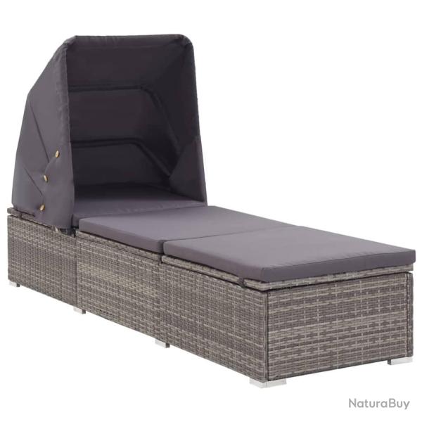 Chaise longue avec auvent et coussin R�sine tress�e Gris