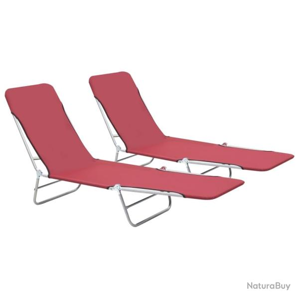 Chaises longues pliables lot de 2 Acier et tissu Rouge
