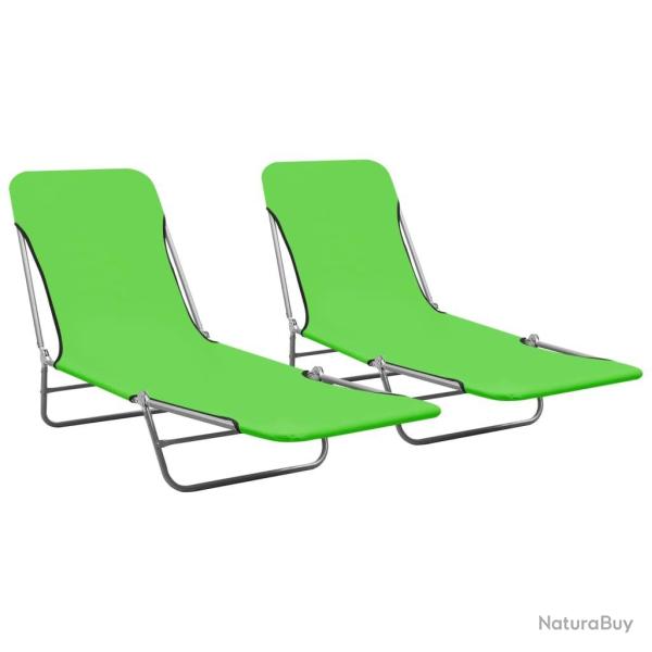 Chaises longues pliables lot de 2 Acier et tissu Vert
