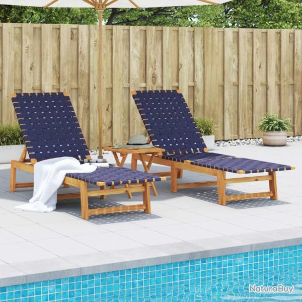 Chaises longues lot de 2 et table bleu fonc� bois massif acacia