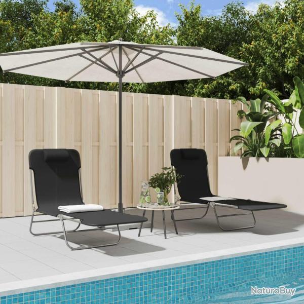 Chaises longues pliables lot de 2 noir textil�ne et acier