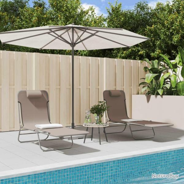 Chaises longues pliables lot de 2 marron textil�ne et acier