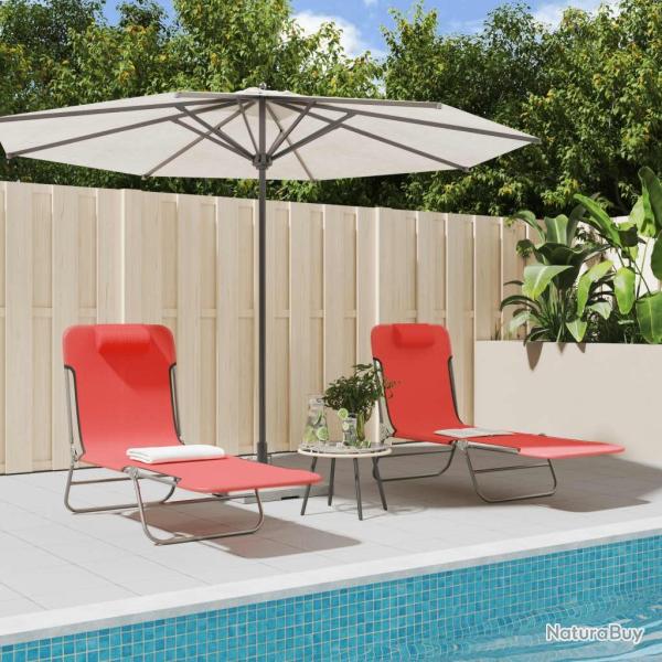 Chaises longues pliables lot de 2 rouge textil�ne et acier