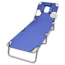 Chaise longue avec coussin de t&ecirc;te Acier enduit de poudre Bleu