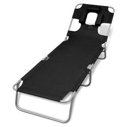 Chaise longue avec coussin de t&ecirc;te Acier enduit de poudre Noir