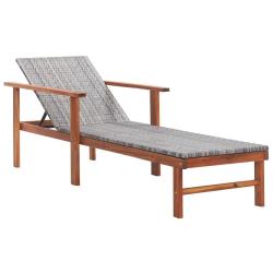 Chaise longue R&eacute;sine tress&eacute;e et bois d'acacia massif Gris