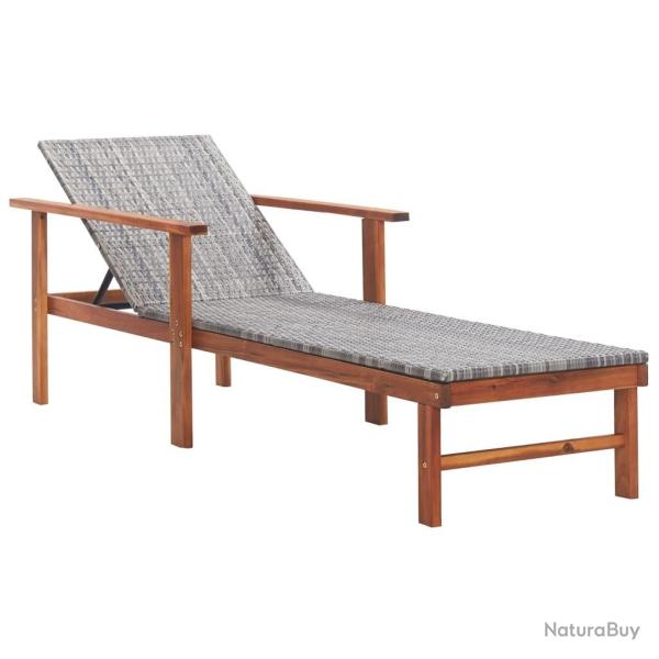 Chaise longue R�sine tress�e et bois d'acacia massif Gris