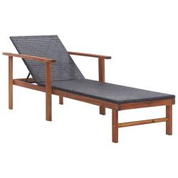 Chaise longue R&eacute;sine tress&eacute;e et bois d'acacia massif Noir