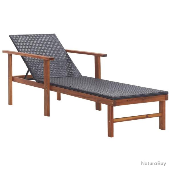 Chaise longue R�sine tress�e et bois d'acacia massif Noir