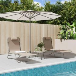 Chaises longues pliables lot de 2 taupe textil&egrave;ne et acier