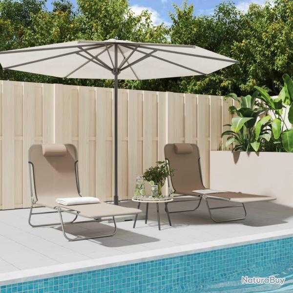 Chaises longues pliables lot de 2 taupe textil�ne et acier