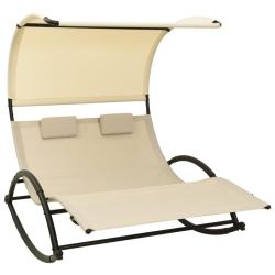 Chaise longue double avec auvent Textil&egrave;ne Cr&egrave;me