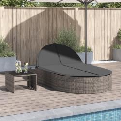 Chaise longue double avec coussins gris r&eacute;sine tress&eacute;e