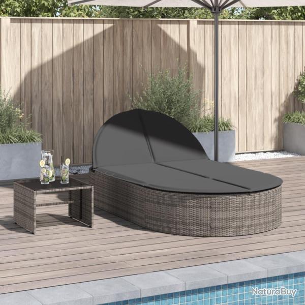 Chaise longue double avec coussins gris r�sine tress�e