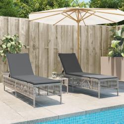 Chaises longues lot de 2 avec table gris clair r&eacute;sine tress&eacute;e