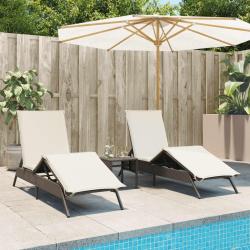 Chaises longues lot de 2 avec table marron r&eacute;sine tress&eacute;e