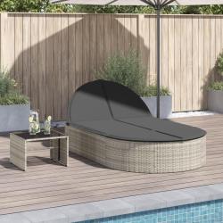 Chaise longue double avec coussins gris clair r&eacute;sine tress&eacute;e