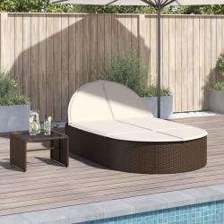 Chaise longue double avec coussins marron r&eacute;sine tress&eacute;e