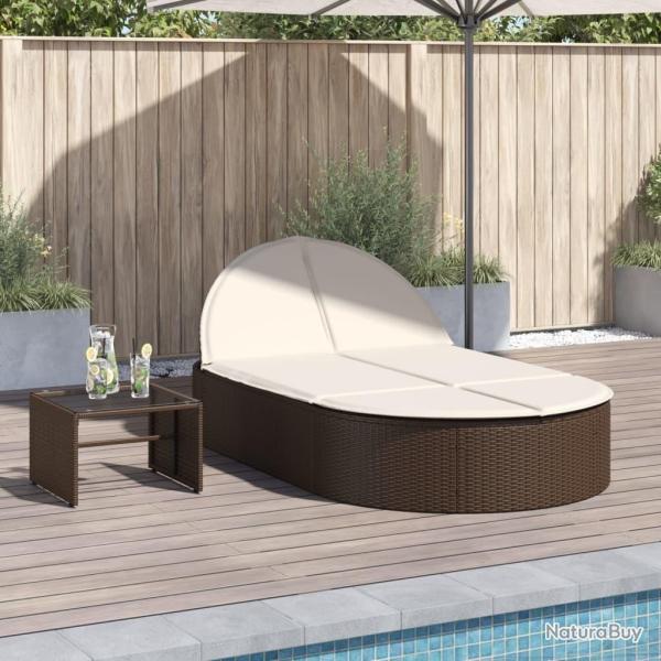 Chaise longue double avec coussins marron r�sine tress�e