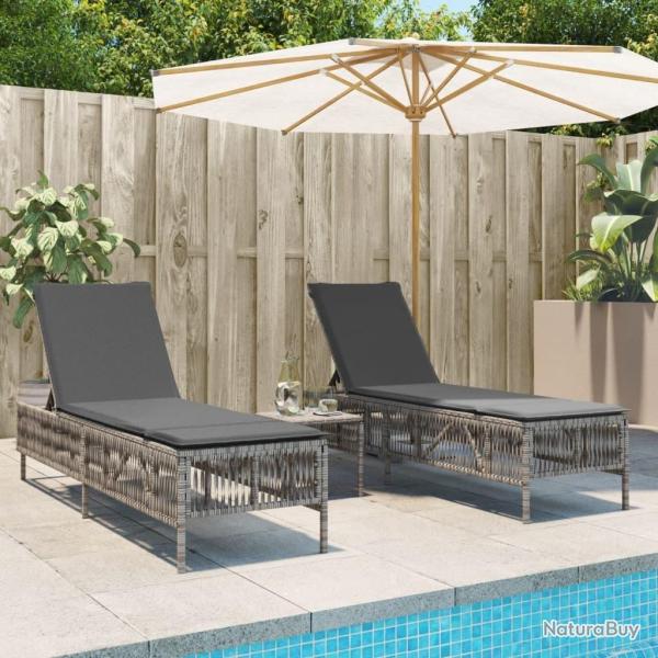 Chaises longues lot de 2 avec table gris r�sine tress�e
