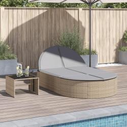 Chaise longue double avec coussins beige r&eacute;sine tress&eacute;e