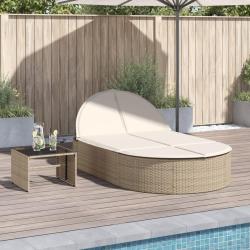 Chaise longue double avec coussins beige r&eacute;sine tress&eacute;e
