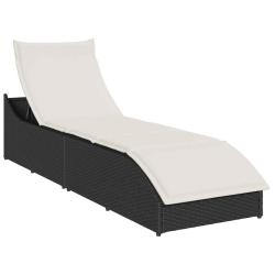 Chaise longue pliante coussin et rangement noir r&eacute;sine tress&eacute;e