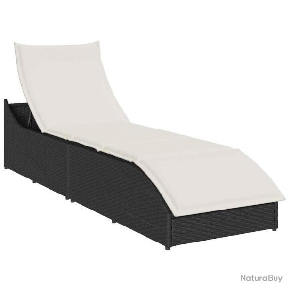 Chaise longue pliante coussin et rangement noir r�sine tress�e