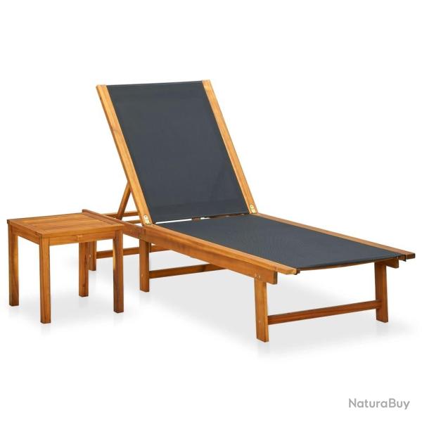 Chaise longue avec table Bois d'acacia solide et textil�ne
