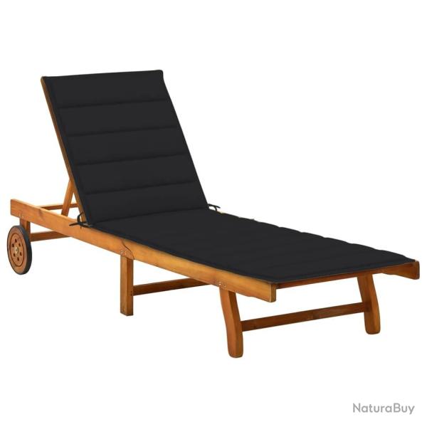 Chaise longue de jardin avec coussin Bois d'acacia solide
