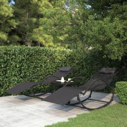 Chaises longues &agrave; bascule 2 pcs Noir Acier et textil&egrave;ne