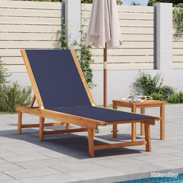 Chaise longue bleu bois d'acacia solide et textil�ne