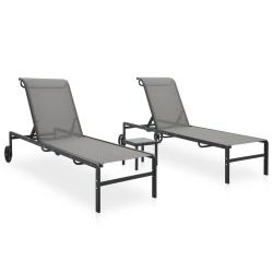 Chaises longues lot de 2 avec table Textil&egrave;ne et acier