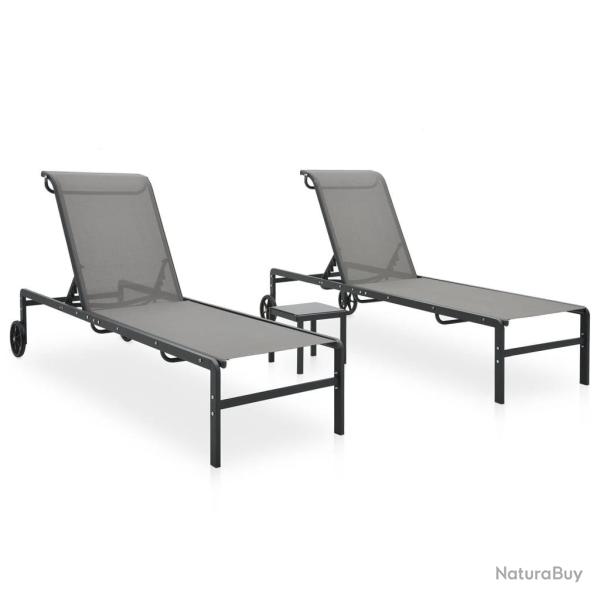 Chaises longues lot de 2 avec table Textil�ne et acier