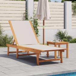 Chaise longue gris bois d'acacia solide et textil&egrave;ne
