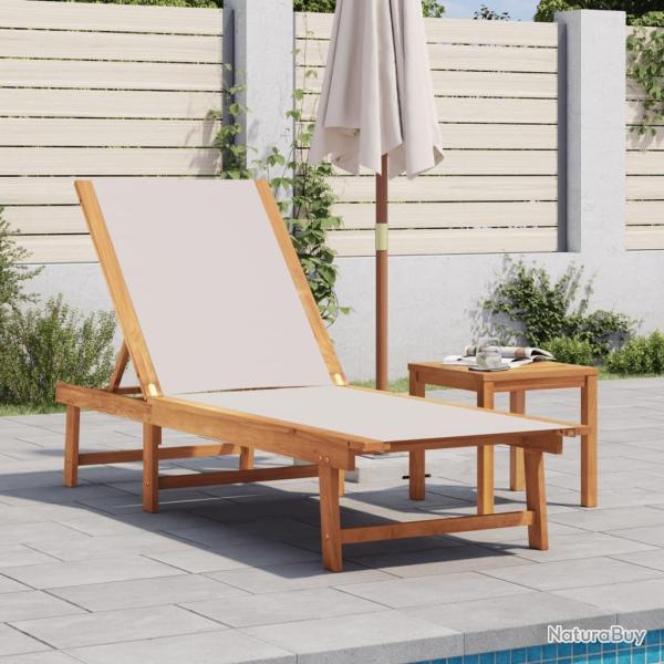 Chaise longue gris bois d'acacia solide et textil�ne